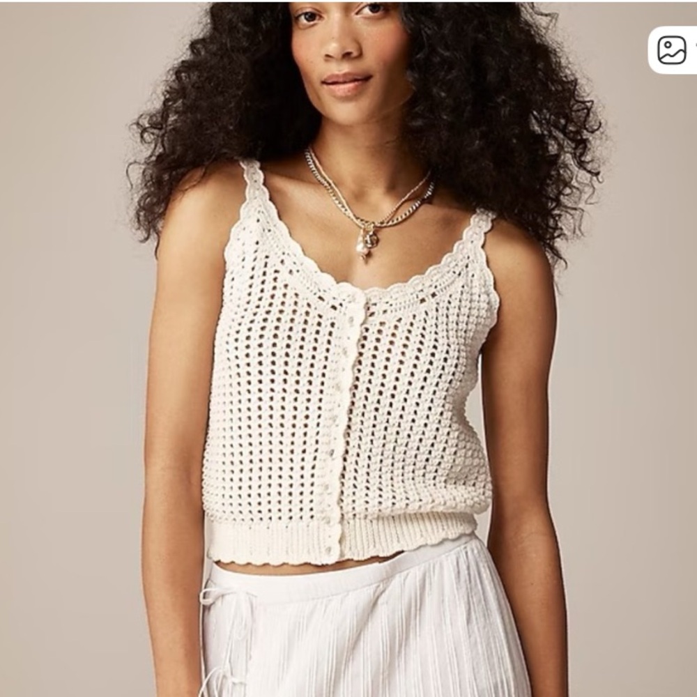 J CREW CROCHET BUTTON UP TANK IVORY NWT MEDIUM